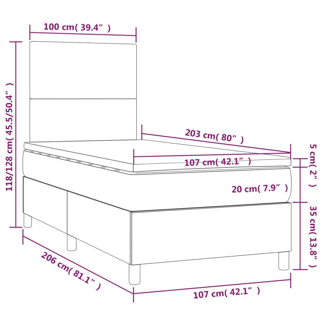 Box Spring Bed with Mattress&LED Dark Grey 106x203 cm King Single Size Fabric