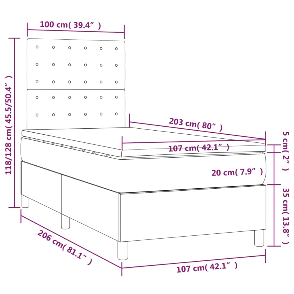 Box Spring Bed with Mattress&LED Dark Grey 106x203 cm King Single Size Fabric