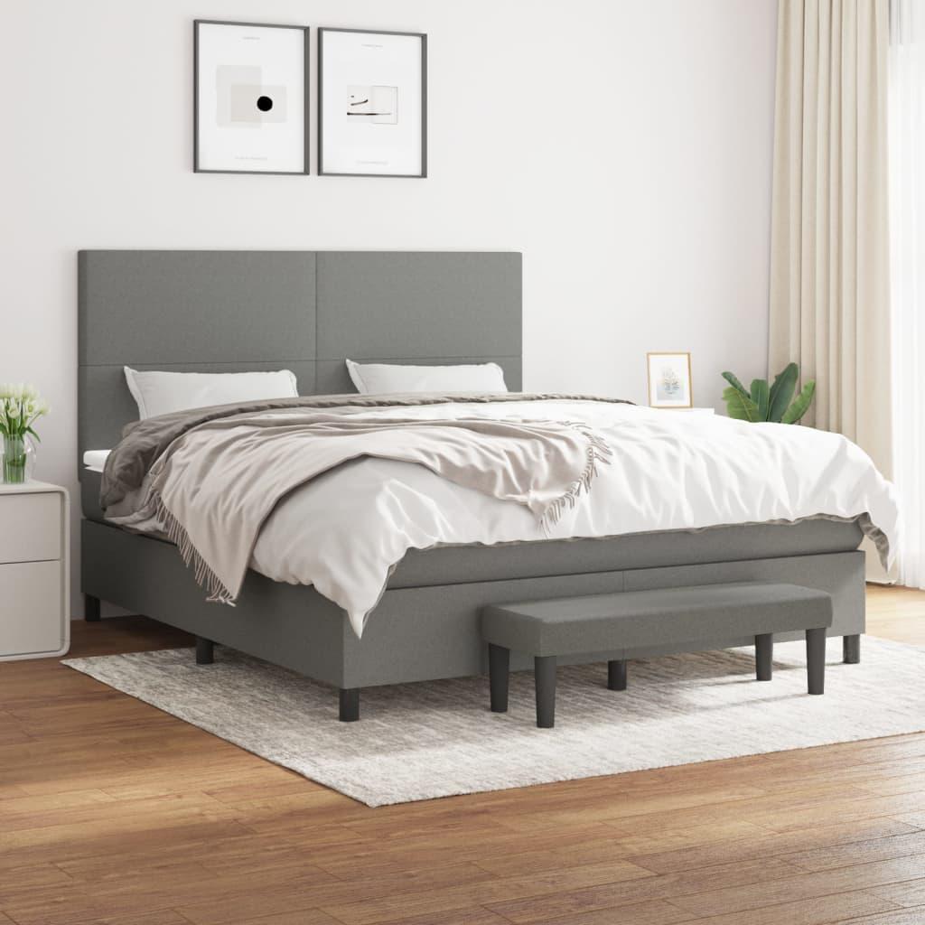 Box Spring Bed with Mattress Dark Grey 153x203 cm Queen Size Fabric