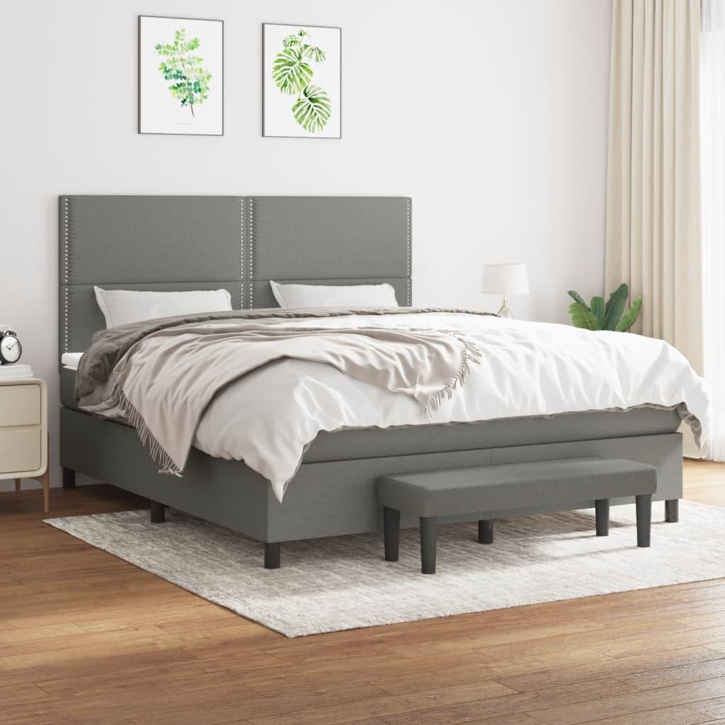 Box Spring Bed with Mattress Dark Grey 153x203 cm Queen Size Fabric
