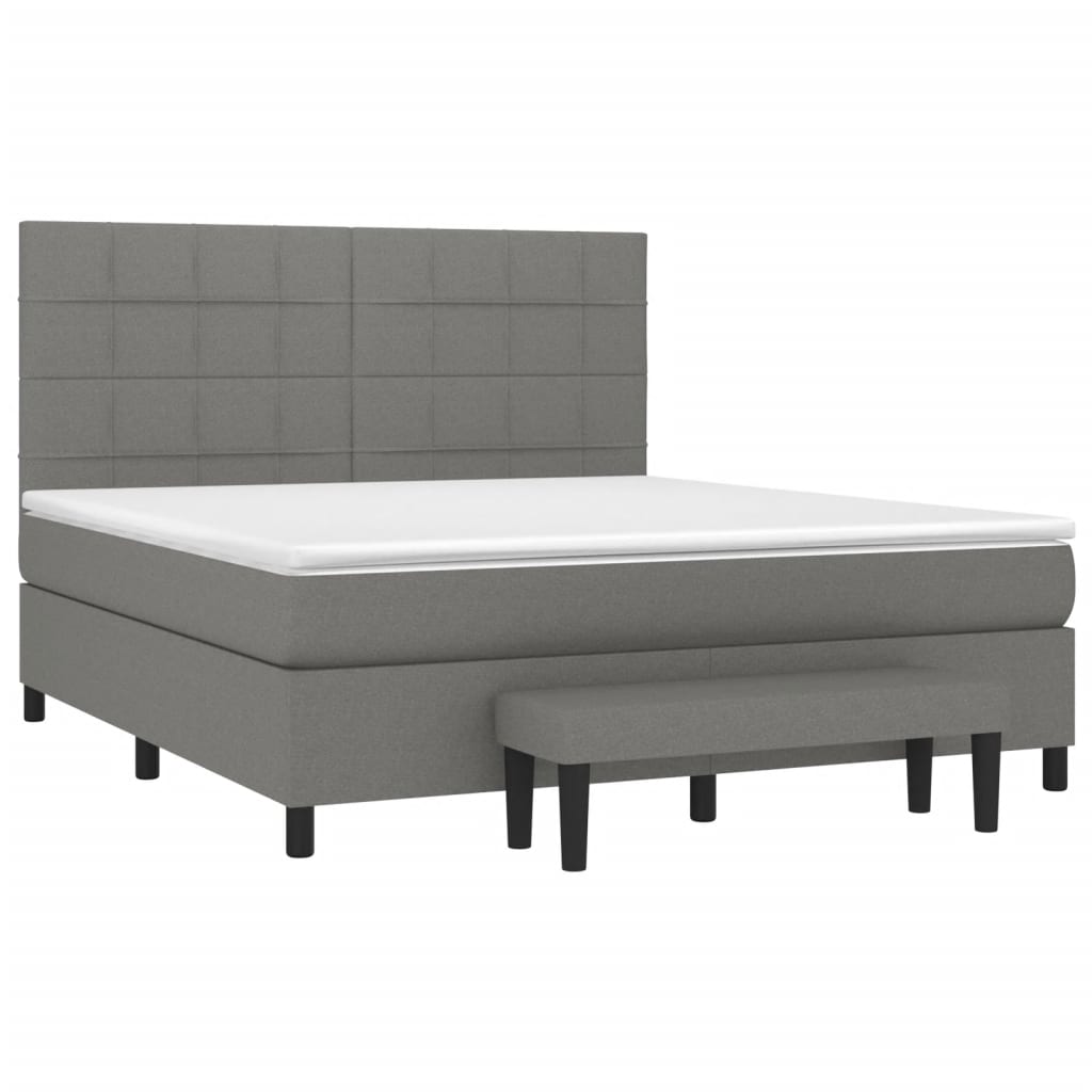 Box Spring Bed with Mattress Dark Grey 153x203 cm Queen Size Fabric