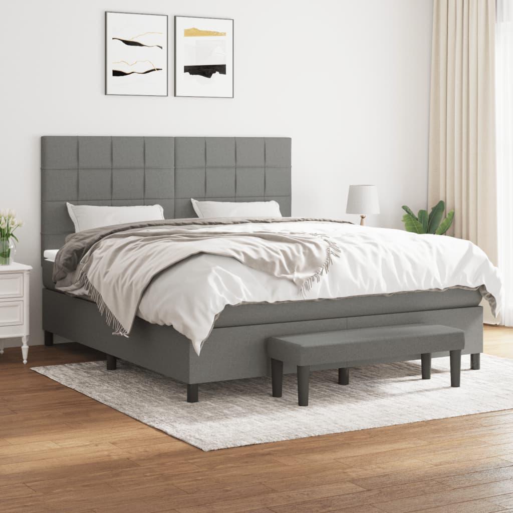 Box Spring Bed with Mattress Dark Grey 153x203 cm Queen Size Fabric