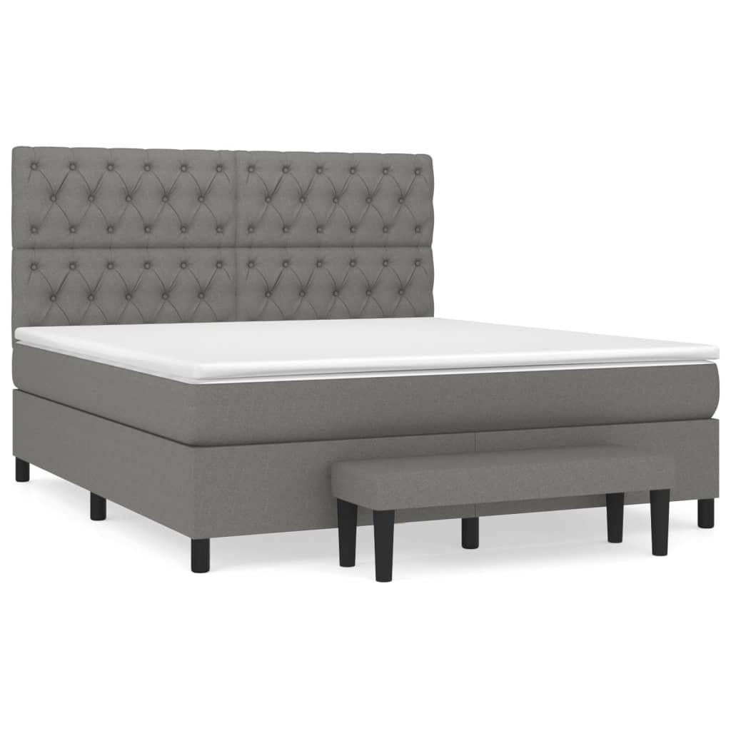 Box Spring Bed with Mattress Dark Grey 153x203 cm Queen Size Fabric