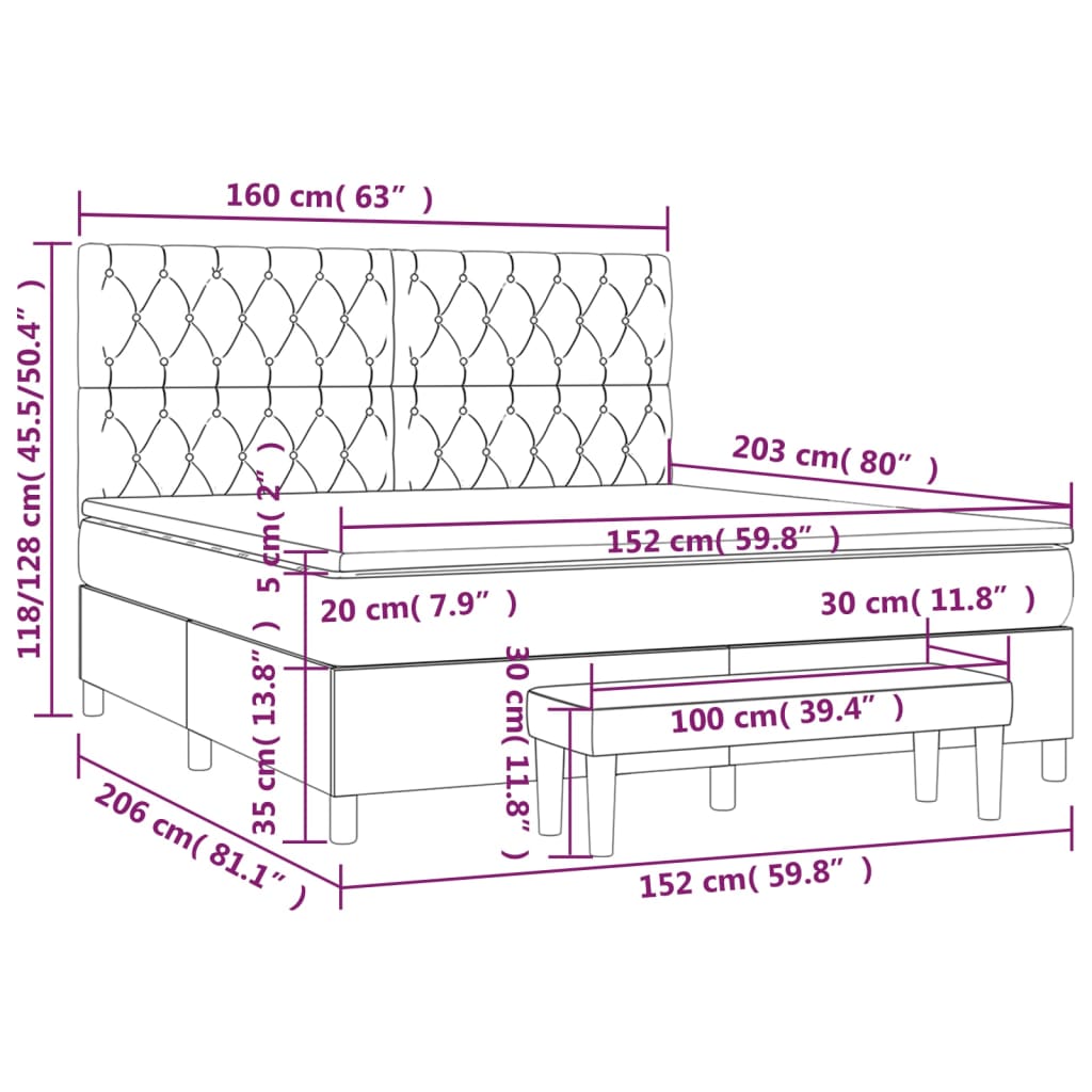 Box Spring Bed with Mattress Dark Grey 153x203 cm Queen Size Fabric
