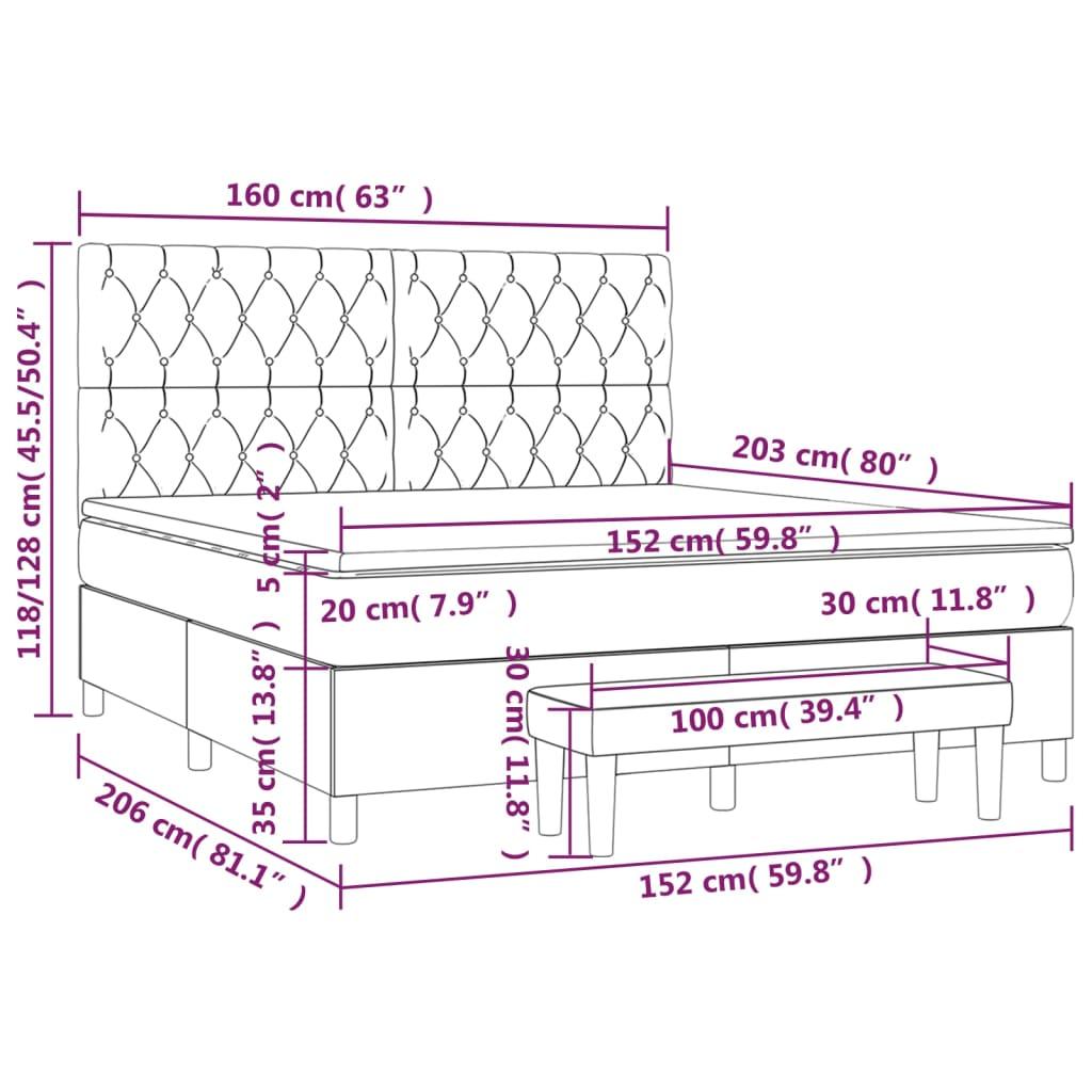 Box Spring Bed with Mattress Dark Grey 153x203 cm Queen Size Fabric