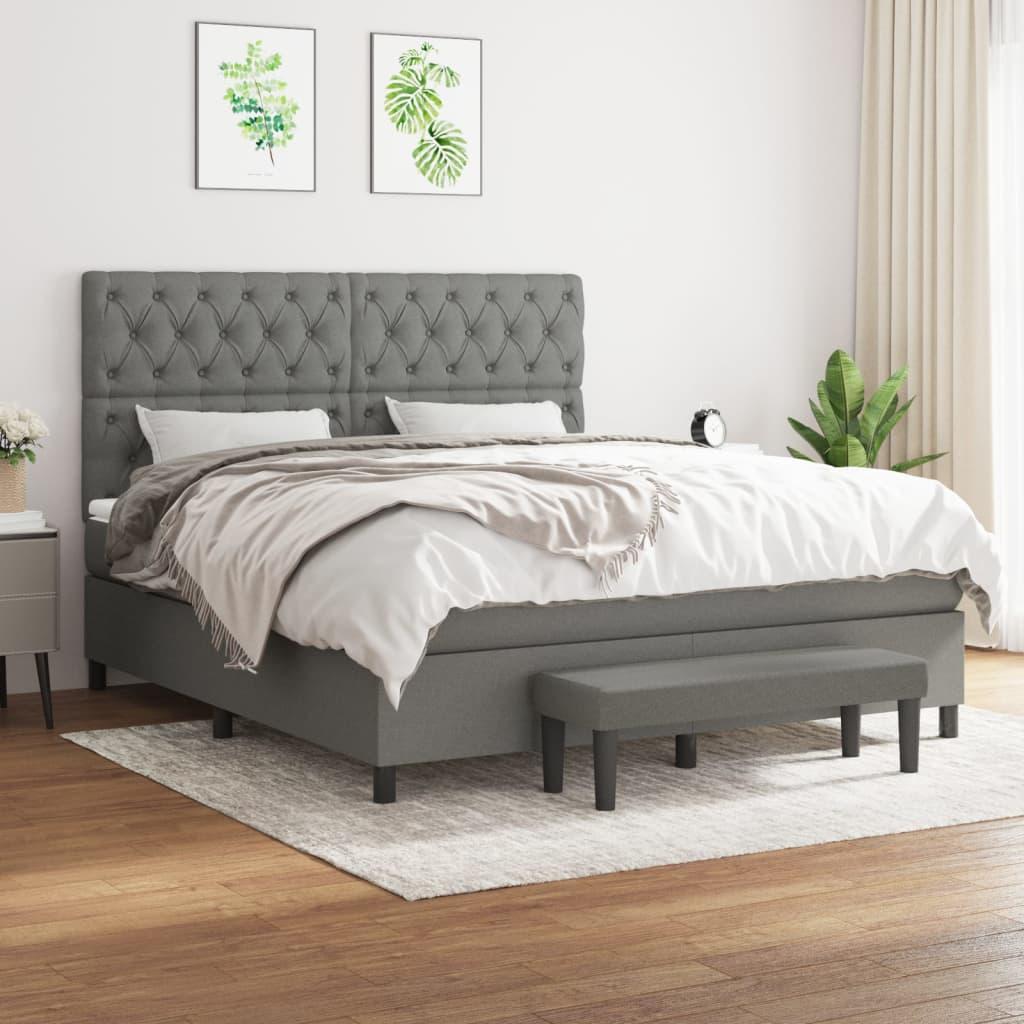 Box Spring Bed with Mattress Dark Grey 153x203 cm Queen Size Fabric