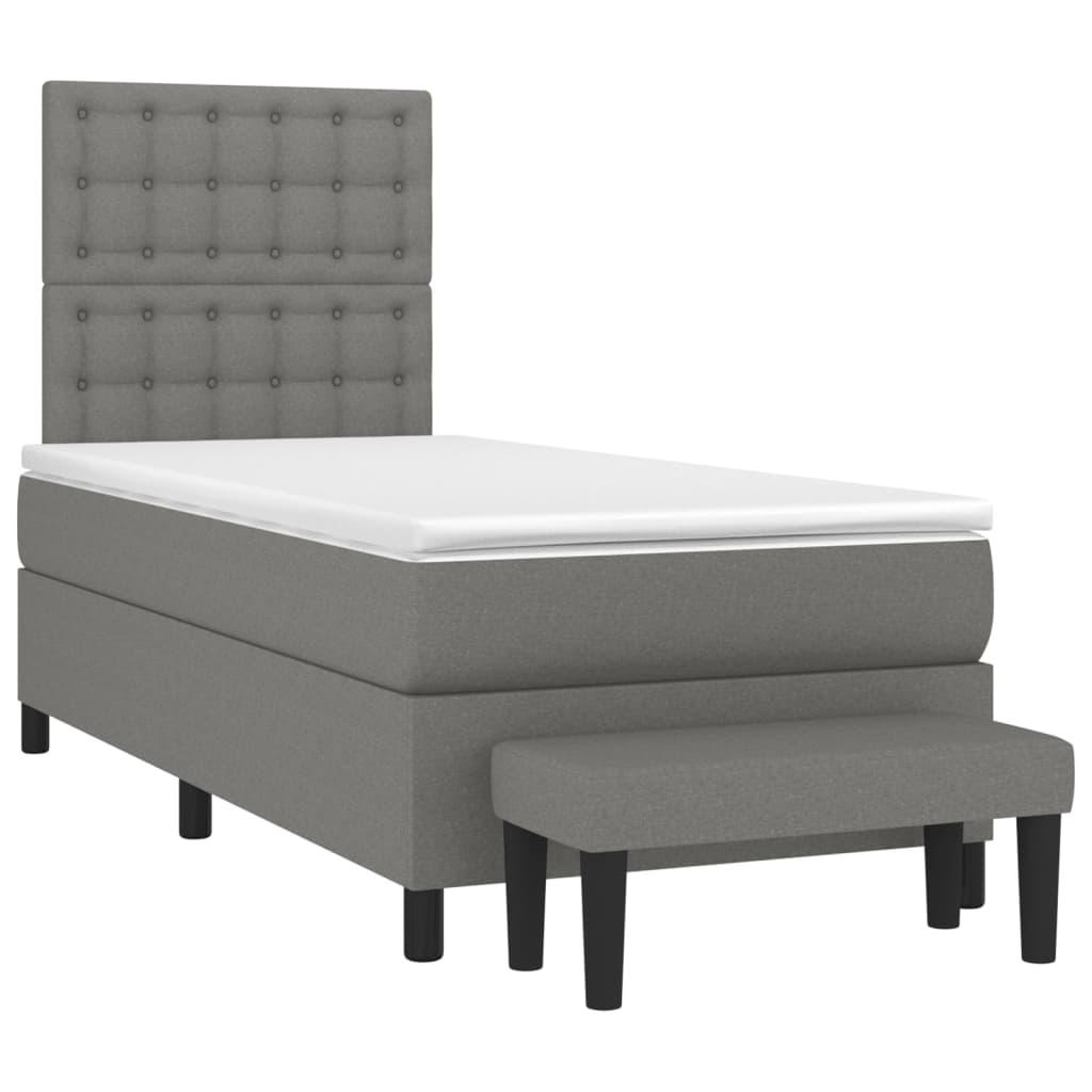 Box Spring Bed with Mattress Dark Grey 106x203 cm King Single Size Fabric