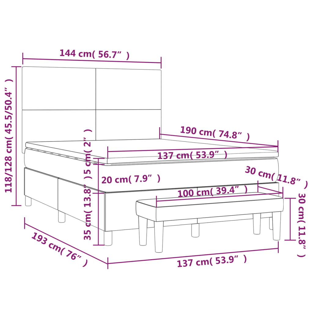 Box Spring Bed with Mattress Dark Grey 137x187 cm Double Size Velvet