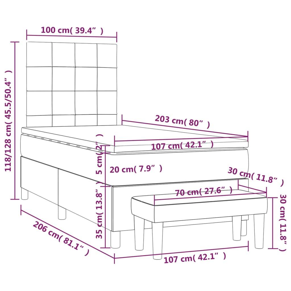 Box Spring Bed with Mattress Dark Grey 106x203 cm King Single Size Velvet