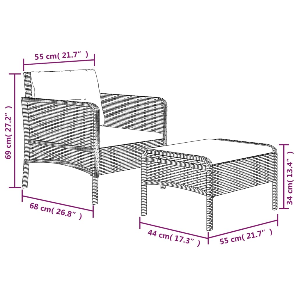 2 Piece Garden Lounge Set with Cushions Black Poly Rattan