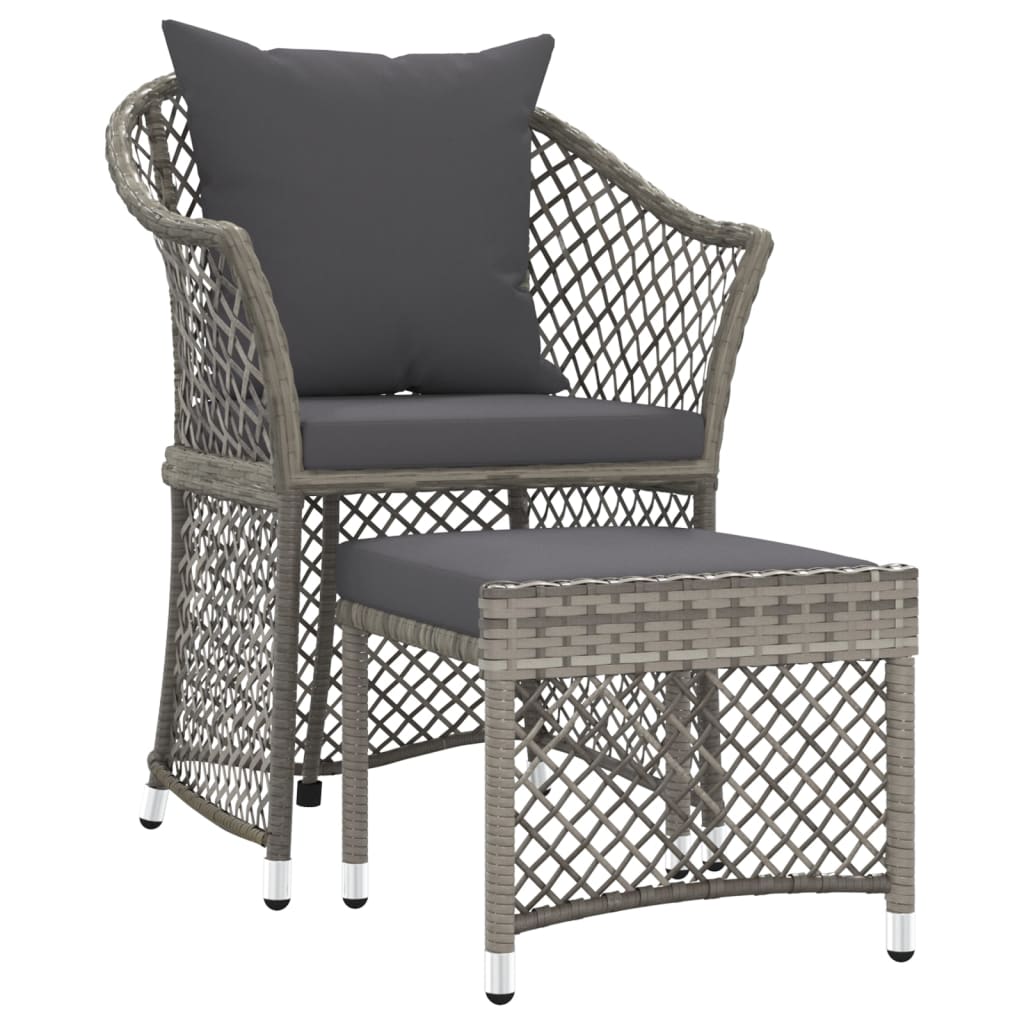 2 Piece Garden Lounge Set with Cushions Grey Poly Rattan