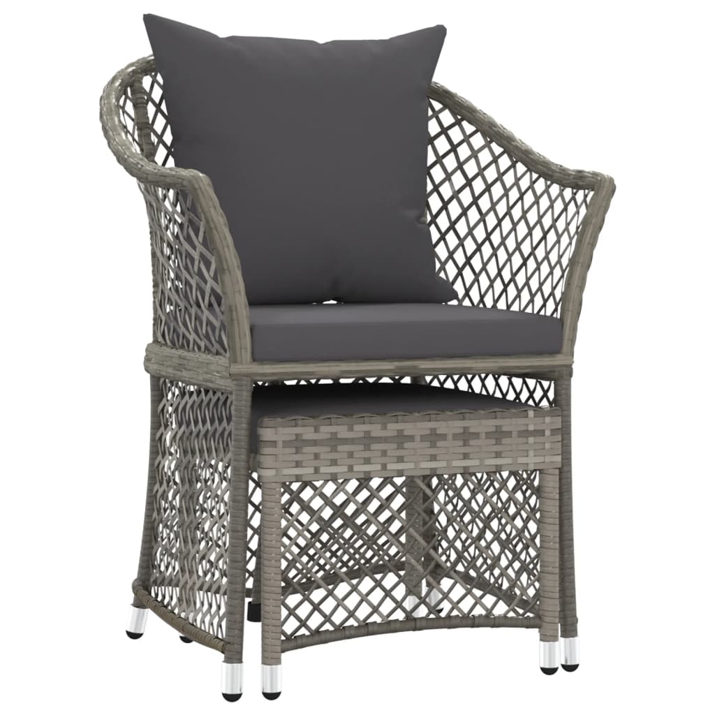2 Piece Garden Lounge Set with Cushions Grey Poly Rattan