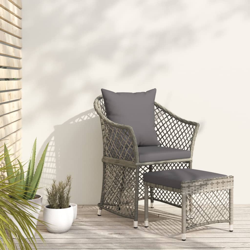 2 Piece Garden Lounge Set with Cushions Grey Poly Rattan