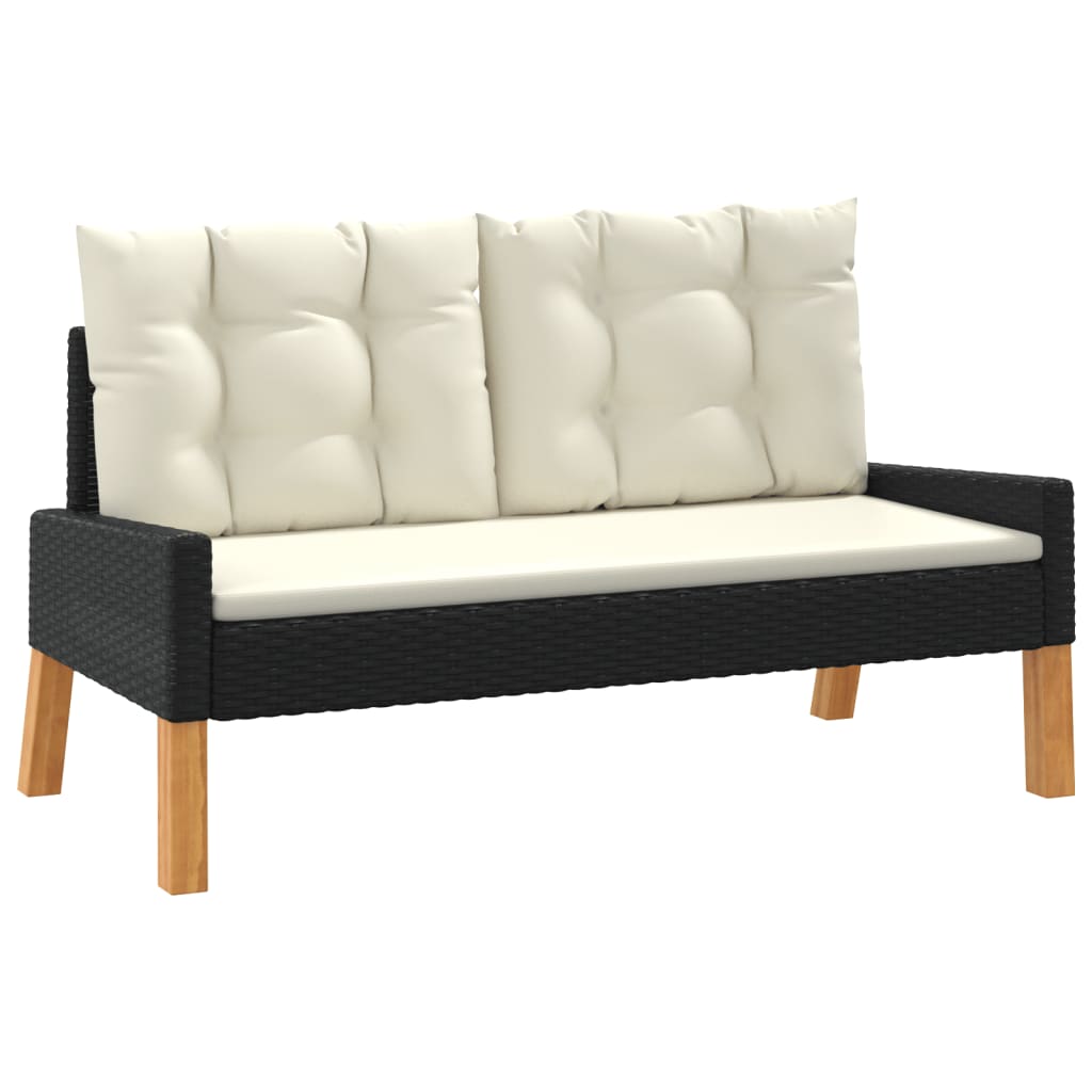 4 Piece Garden Lounge Set with Cushions Poly Rattan&Solid Wood