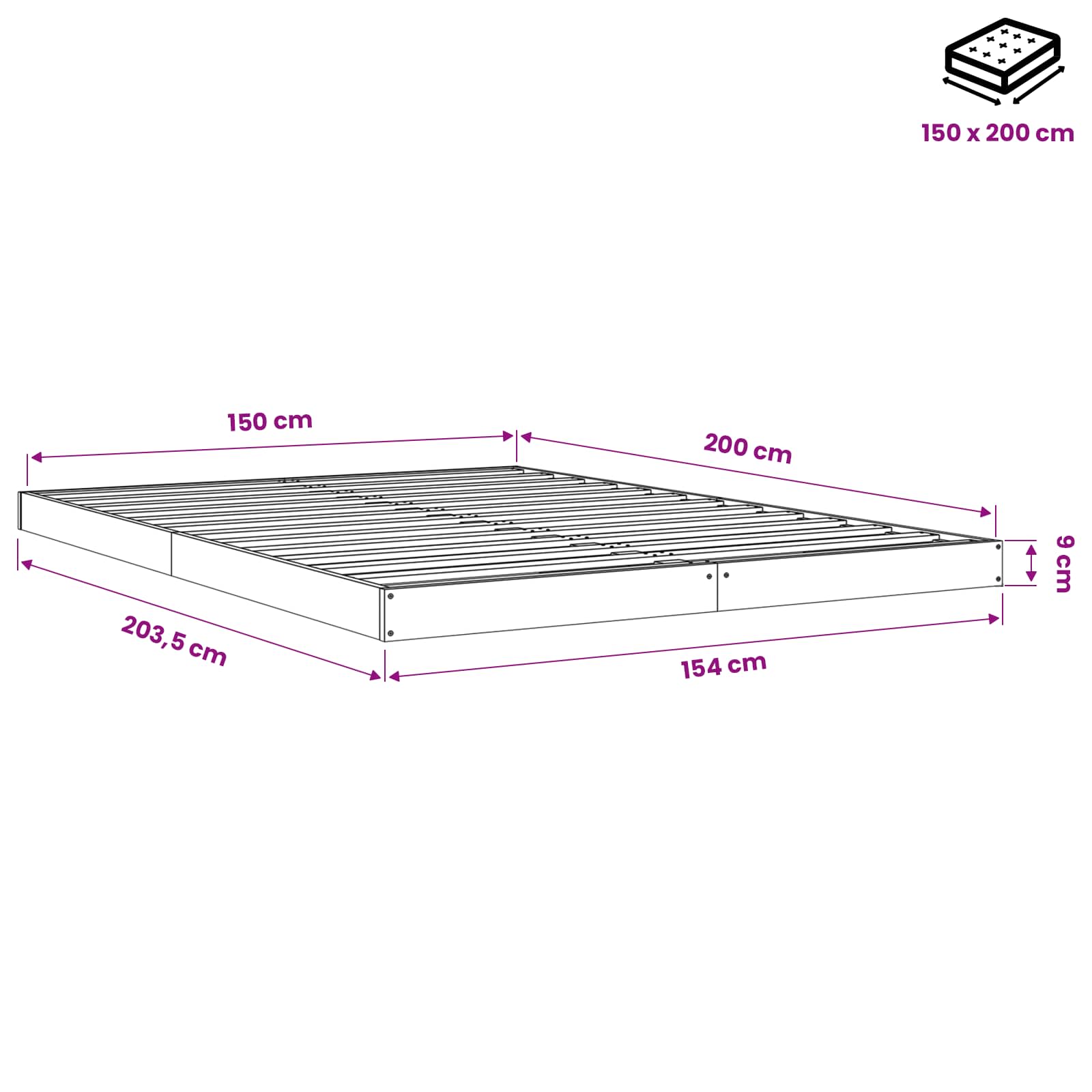 Bed Frame without Mattress 150x200 cm King Size Solid Wood Pine