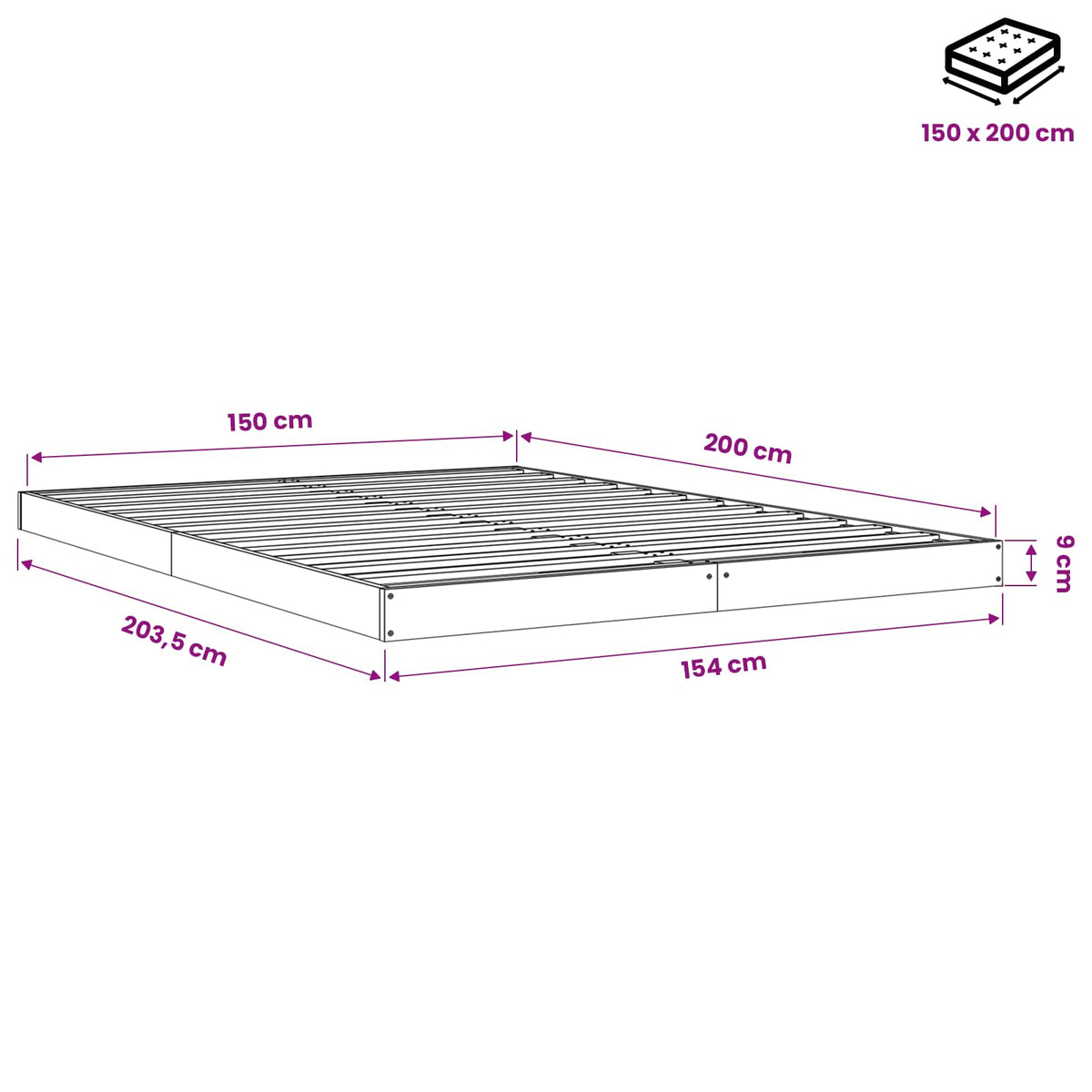 Bed Frame without Mattress White 150x200 cm Solid Wood Pine