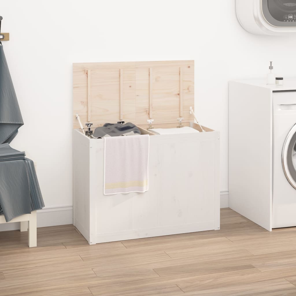 Laundry Box White 88.5x44x66 cm Solid Wood Pine