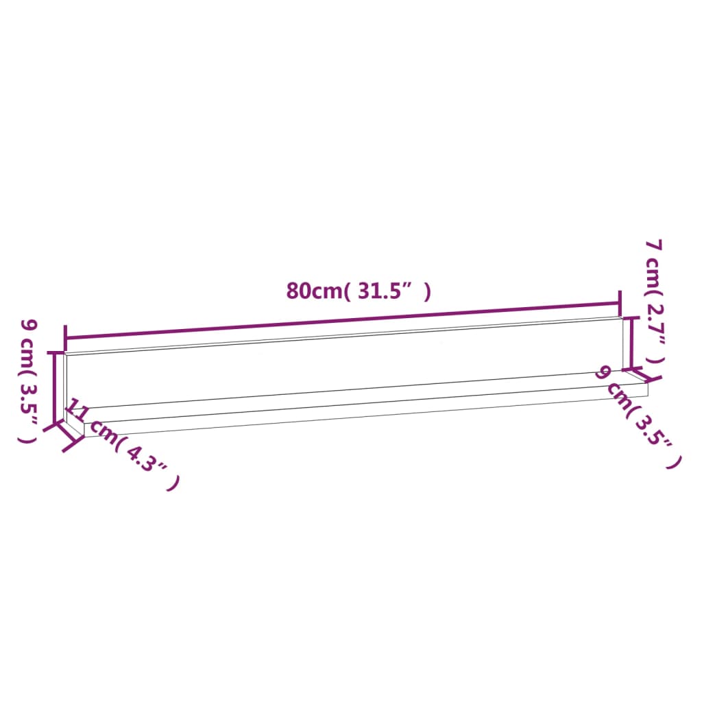 Wall Shelves 2 pcs 80x11x9 cm Solid Wood Pine