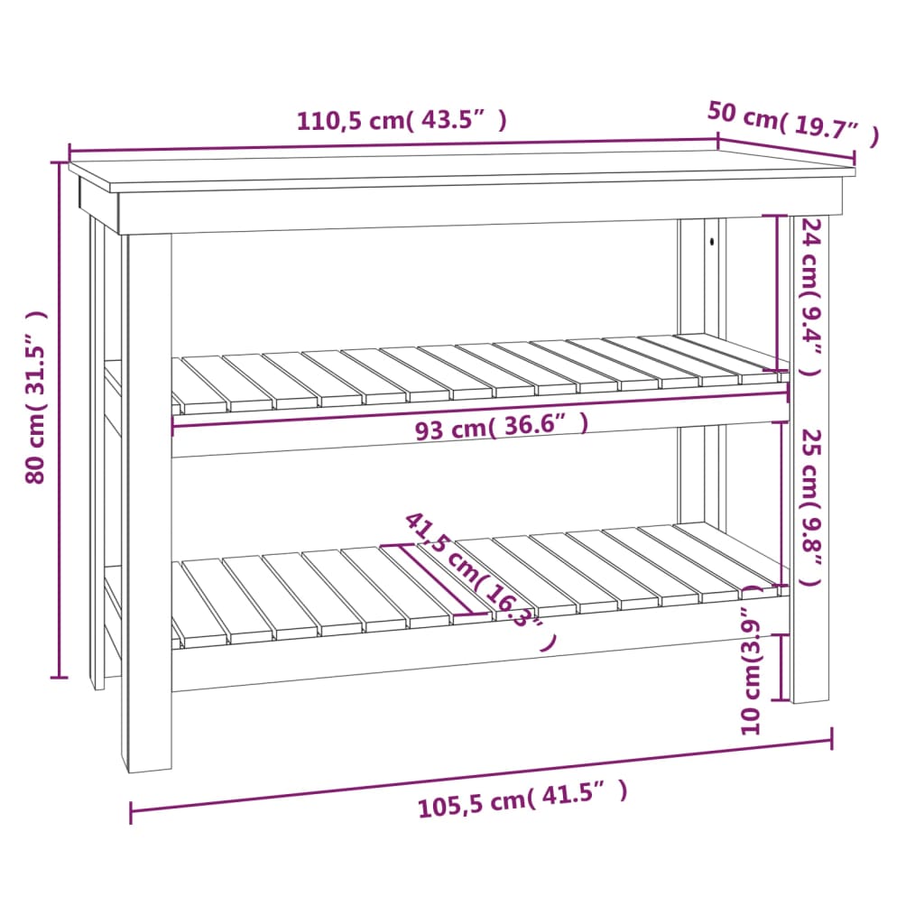 Work Bench 110.5x50x80 cm Solid Wood Pine