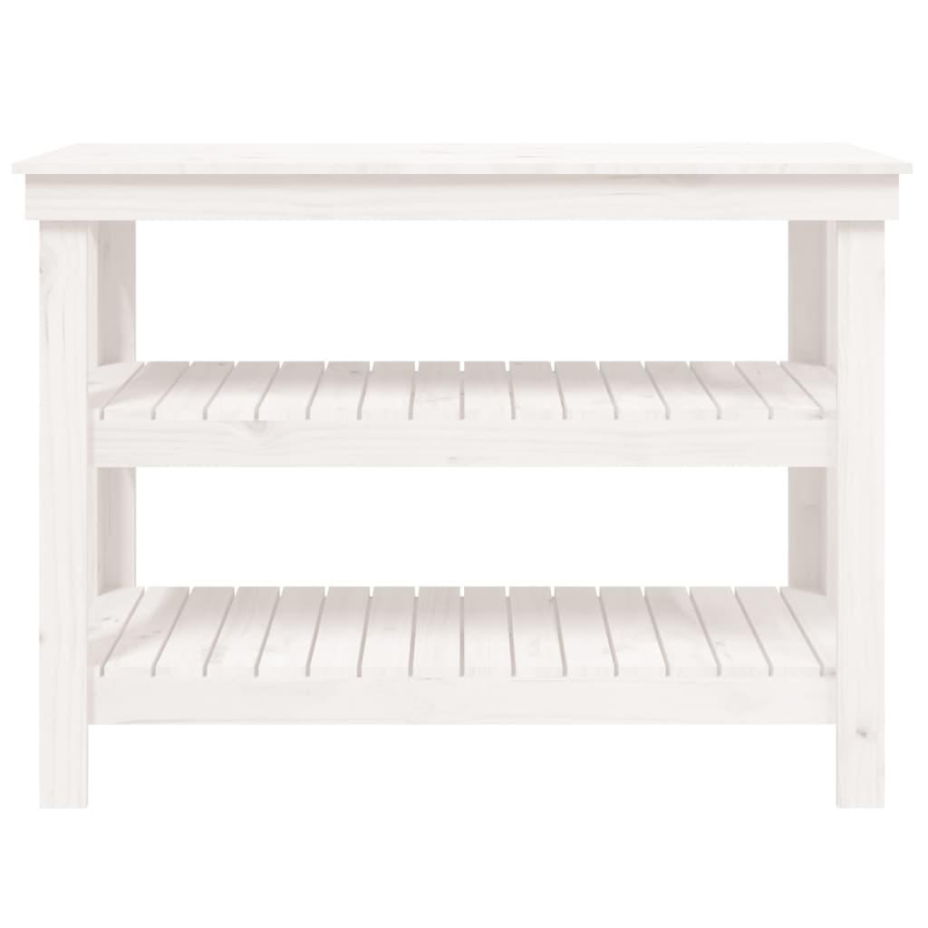 Work Bench White 110.5x50x80 cm Solid Wood Pine