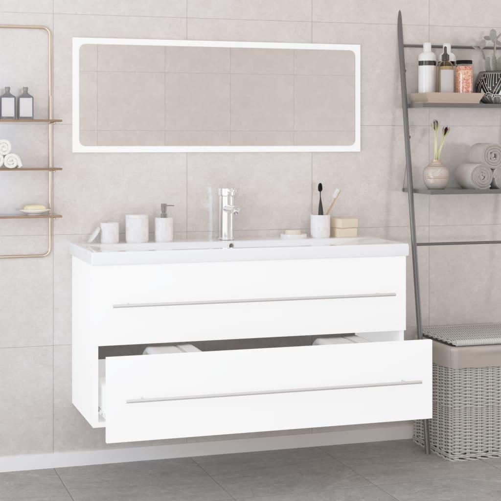 Bathroom Furniture Set High Gloss White Engineered Wood