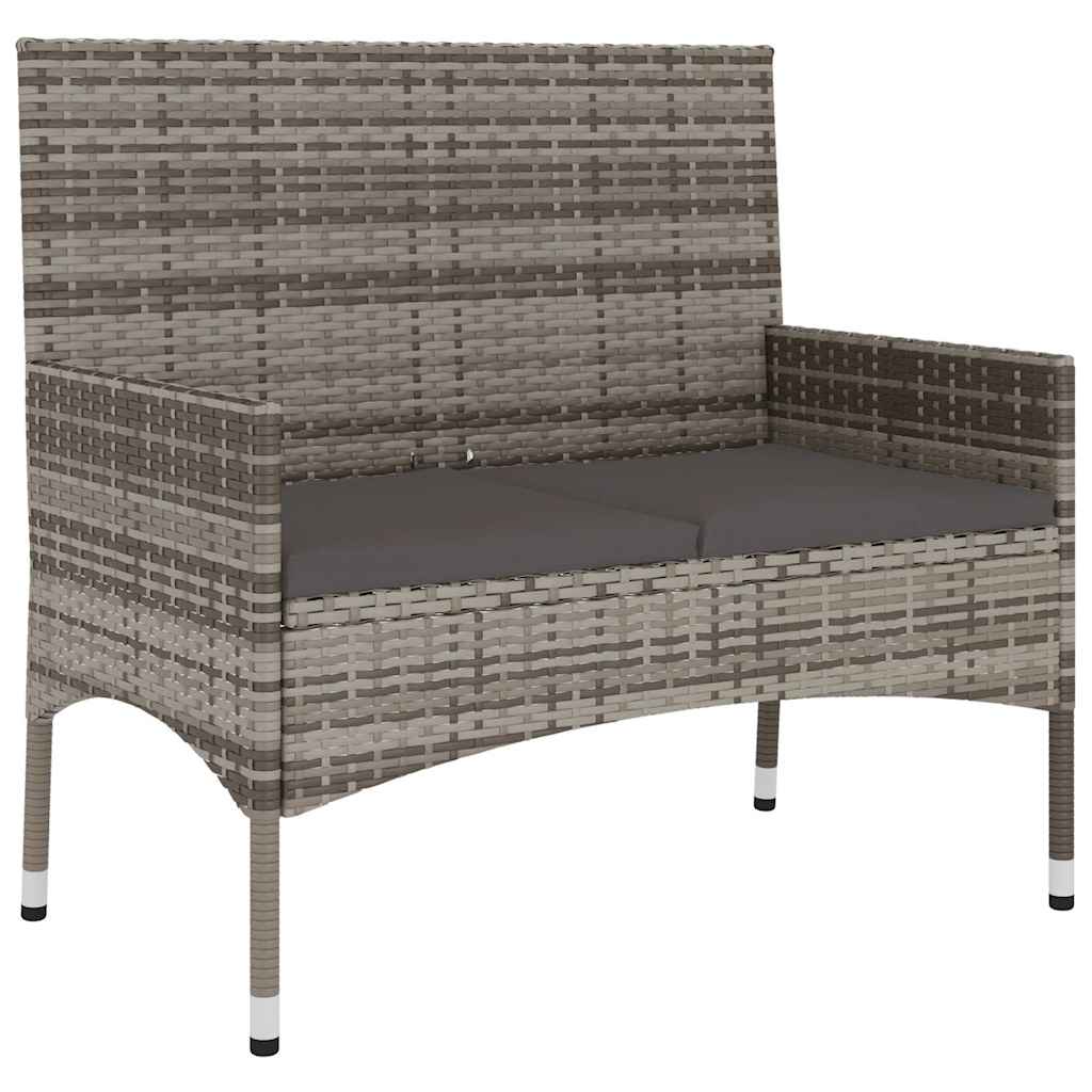 2-Seater Garden Bench with Cushions Grey Poly Rattan