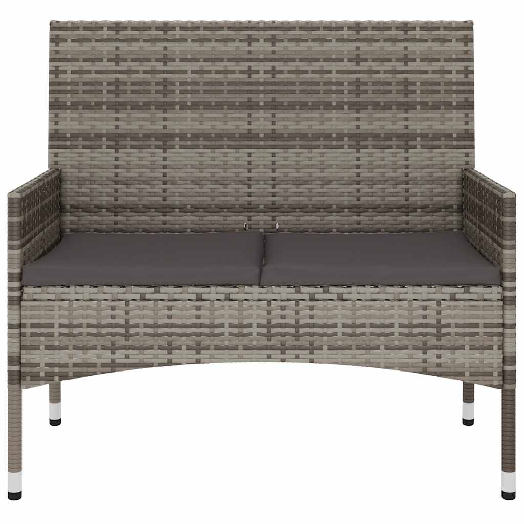 2-Seater Garden Bench with Cushions Grey Poly Rattan