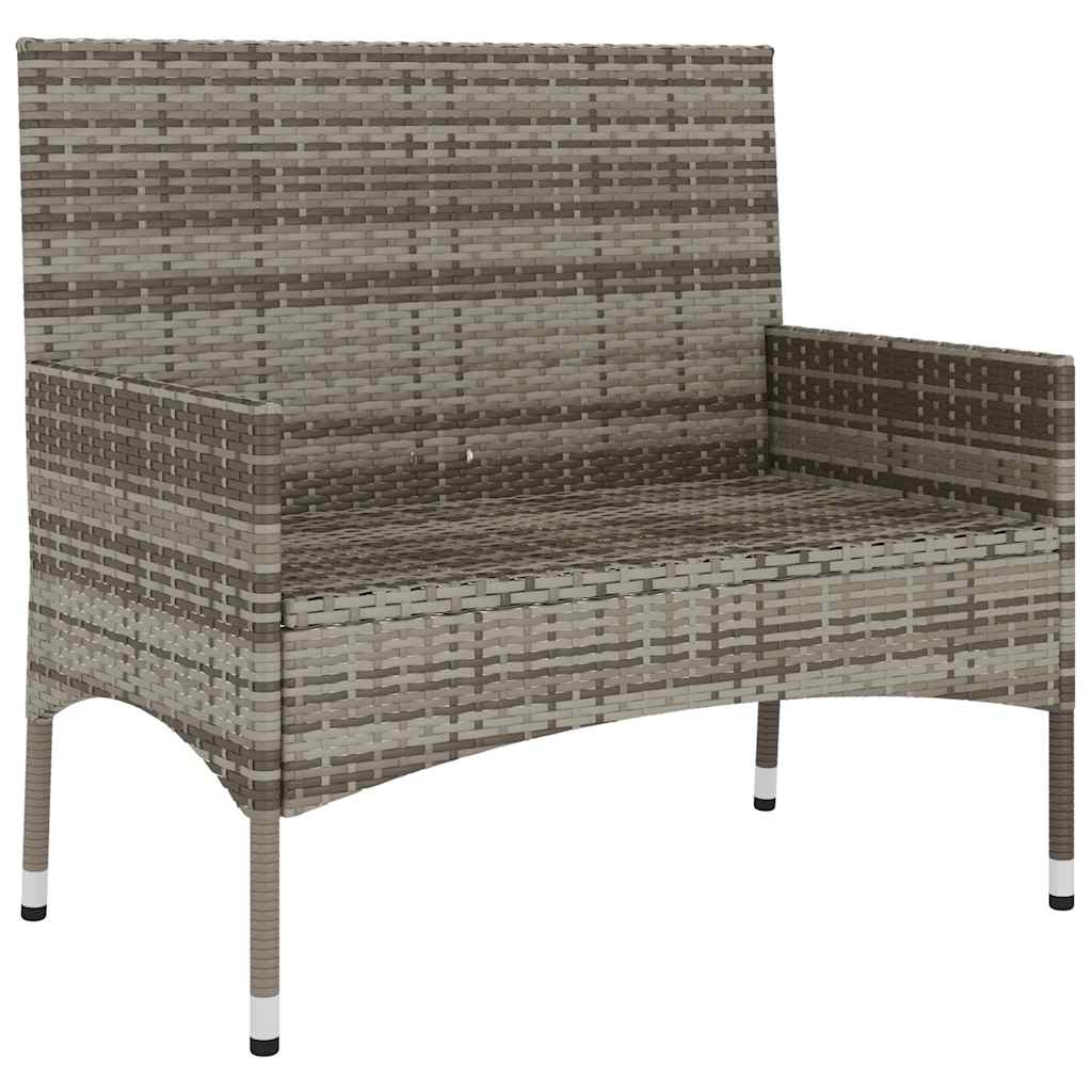 2-Seater Garden Bench with Cushions Grey Poly Rattan