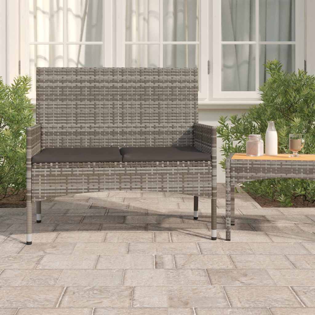 2-Seater Garden Bench with Cushions Grey Poly Rattan