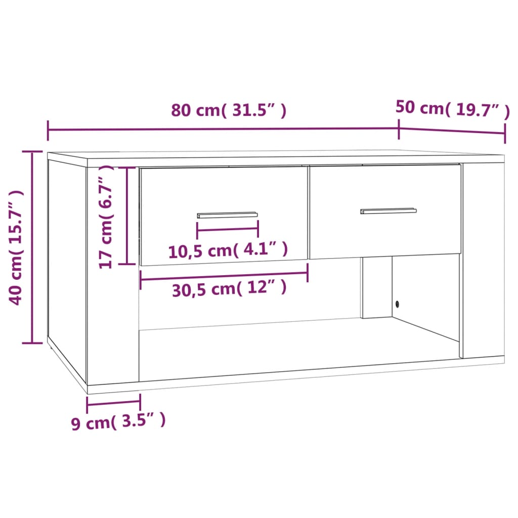 Coffee Table Smoked Oak 80x50x40 cm Engineered Wood