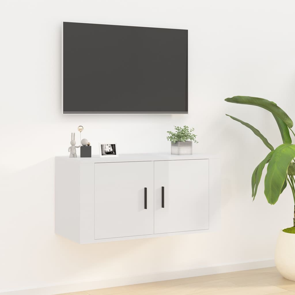 Wall Mounted TV Cabinet High Gloss White 80x34.5x40 cm