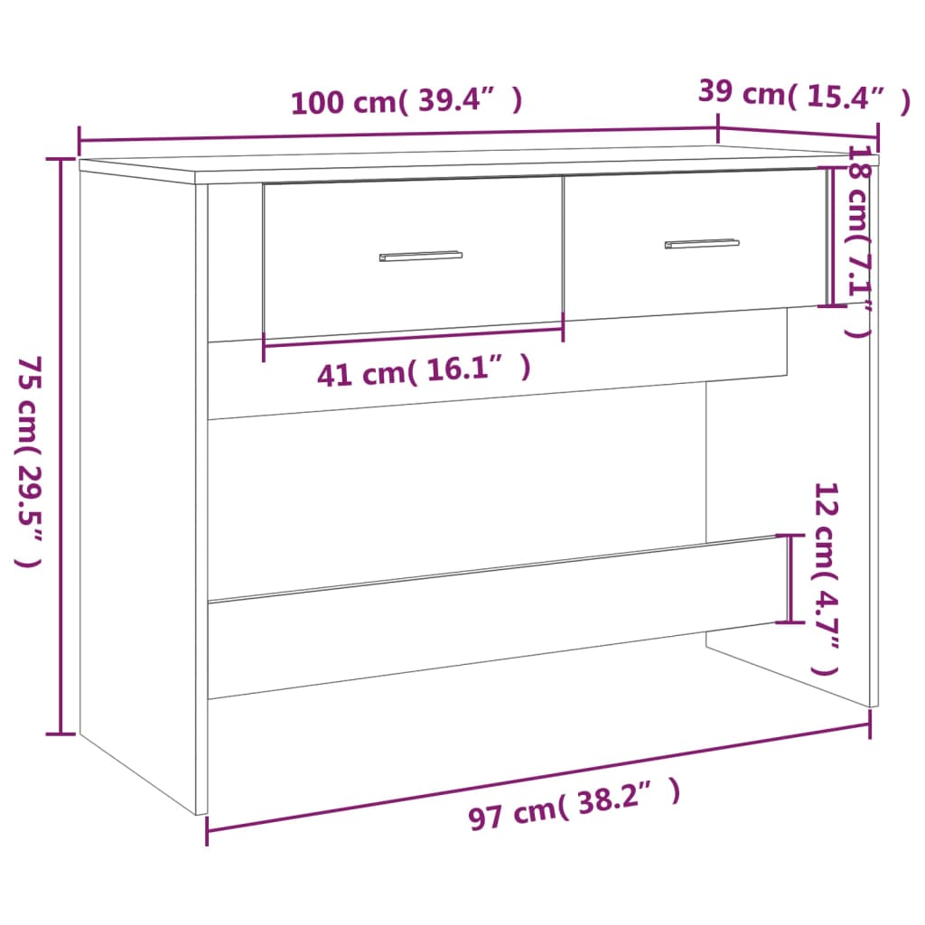 Console Table Black 100x39x75 cm Engineered Wood