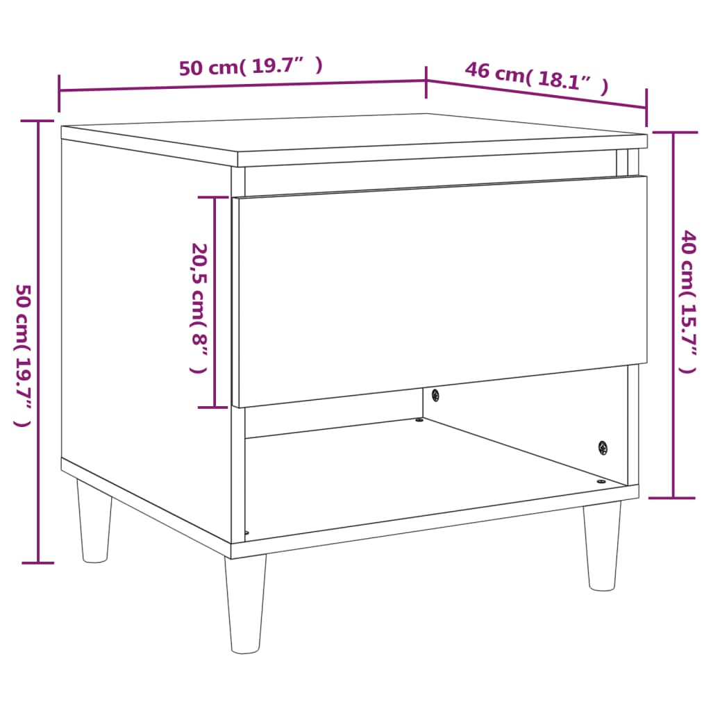 Bedside Table Black 50x46x50 cm Engineered Wood