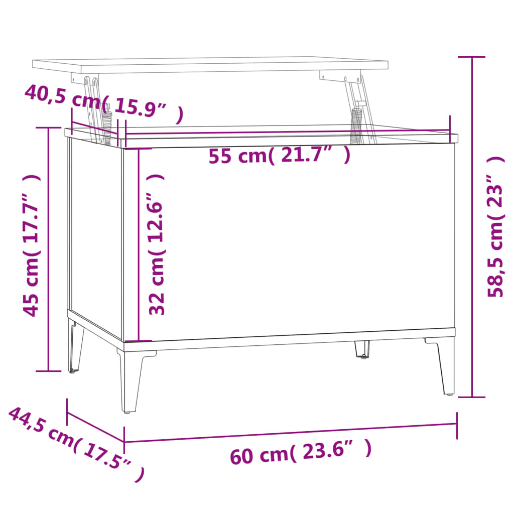 Coffee Table Grey Sonoma 60x44.5x45 cm Engineered Wood