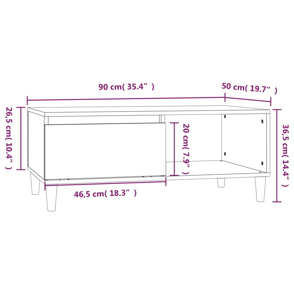 Coffee Table White 90x50x36.5 cm Engineered Wood