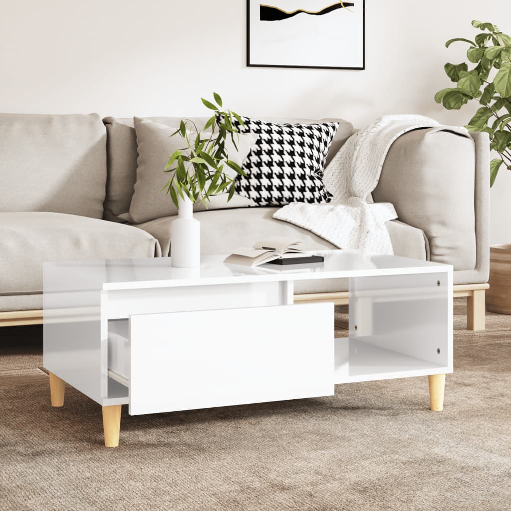 Coffee Table High Gloss White 90x50x36.5 cm Engineered Wood