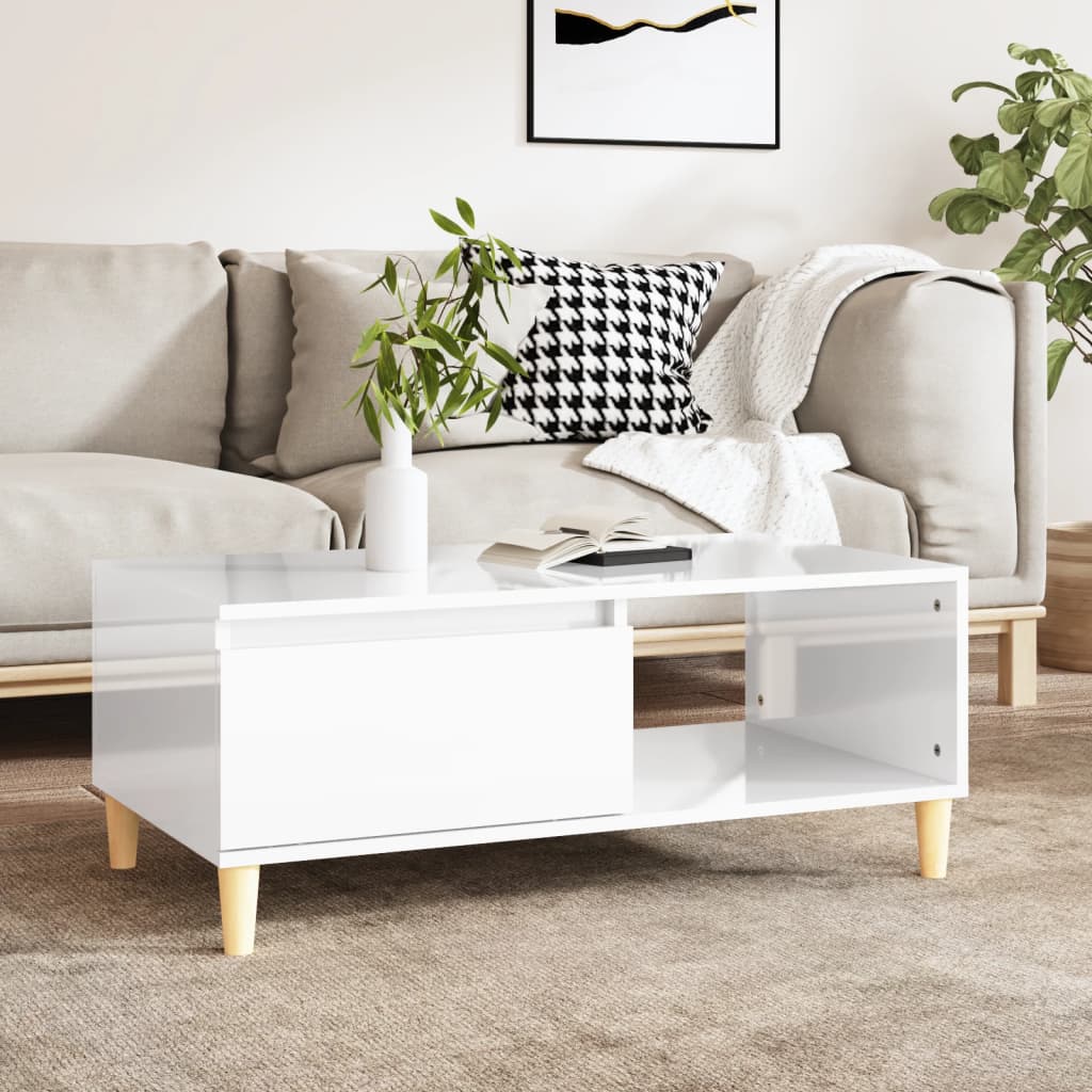 Coffee Table High Gloss White 90x50x36.5 cm Engineered Wood