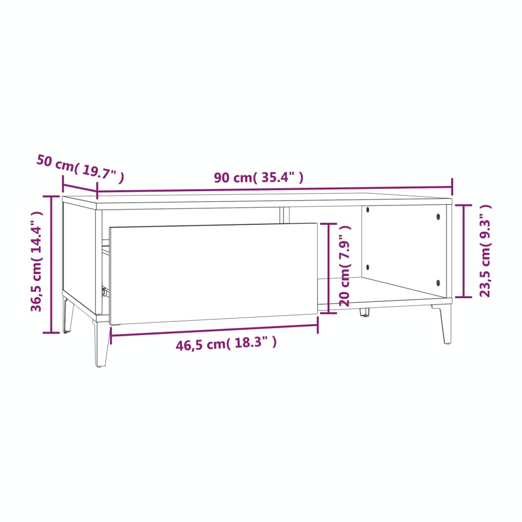 Coffee Table White 90x50x36.5 cm Engineered Wood