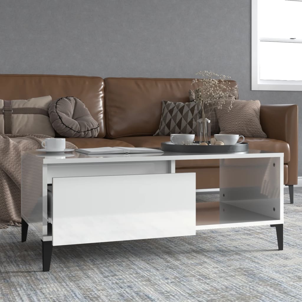 Coffee Table High Gloss White 90x50x36.5 cm Engineered Wood