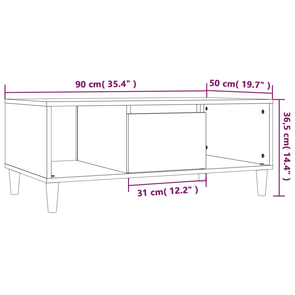 Coffee Table White 90x50x36.5 cm Engineered Wood