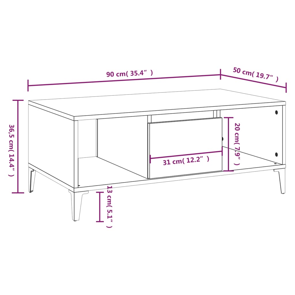 Coffee Table Smoked Oak 90x50x36.5 cm Engineered Wood