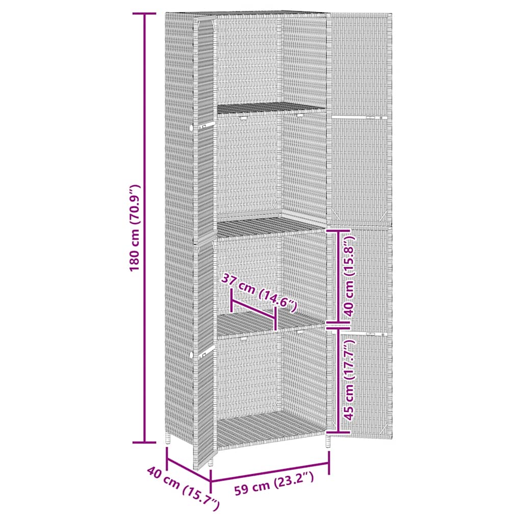 Garden Storage Cabinet Black 59x40x180 cm Poly Rattan