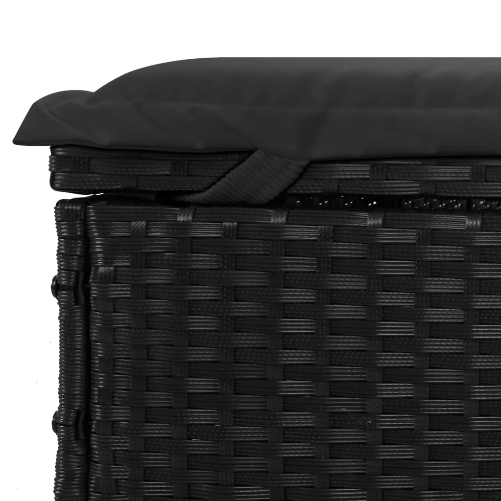 Sunbeds 2 pcs with Table Black Poly Rattan