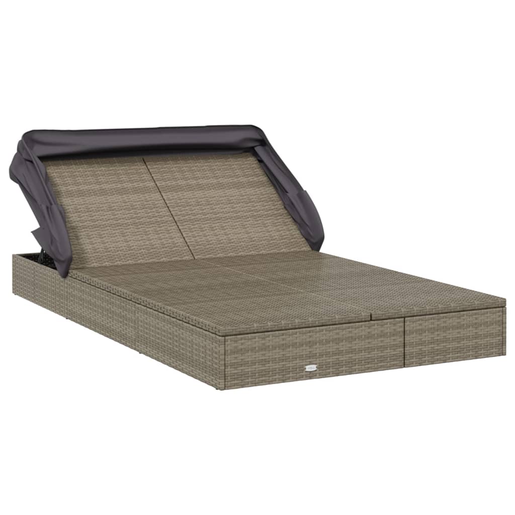 2-Person Sunbed with Foldable Roof Grey 213x118x97 cm Poly Rattan