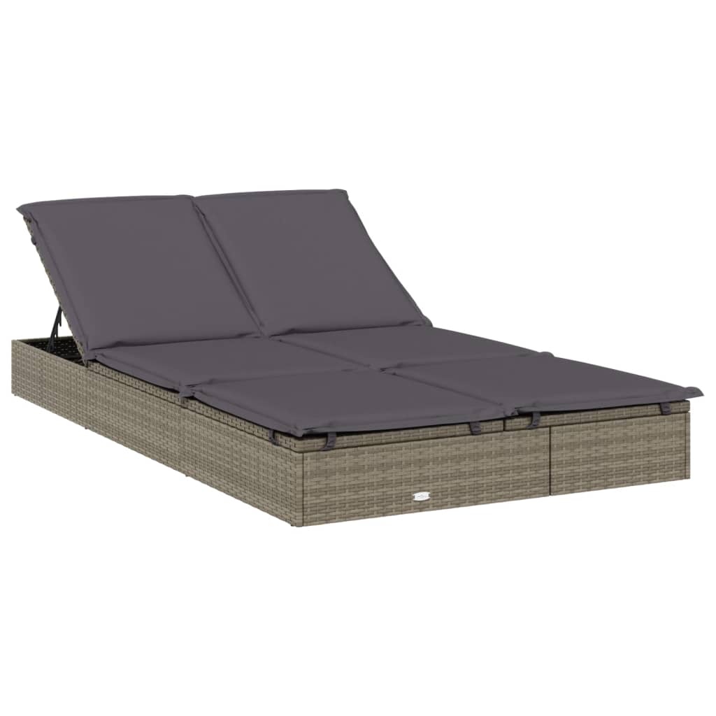 2-Person Sunbed with Foldable Roof Grey 213x118x97 cm Poly Rattan
