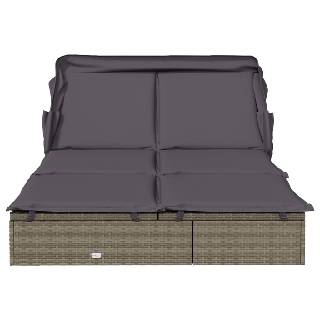 2-Person Sunbed with Foldable Roof Grey 213x118x97 cm Poly Rattan