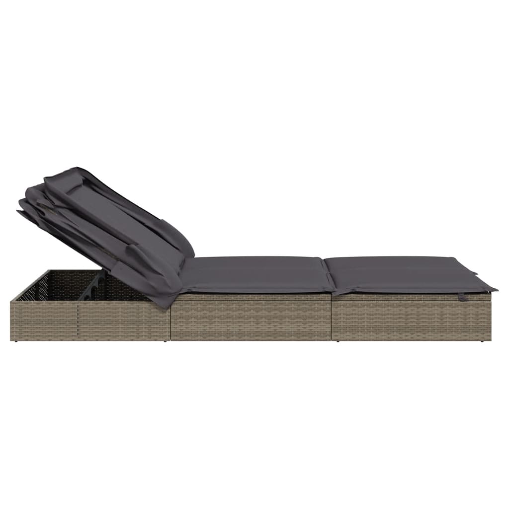 2-Person Sunbed with Foldable Roof Grey 213x118x97 cm Poly Rattan