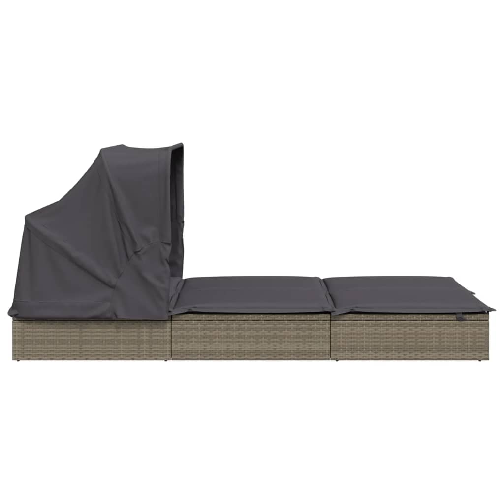 2-Person Sunbed with Foldable Roof Grey 213x118x97 cm Poly Rattan