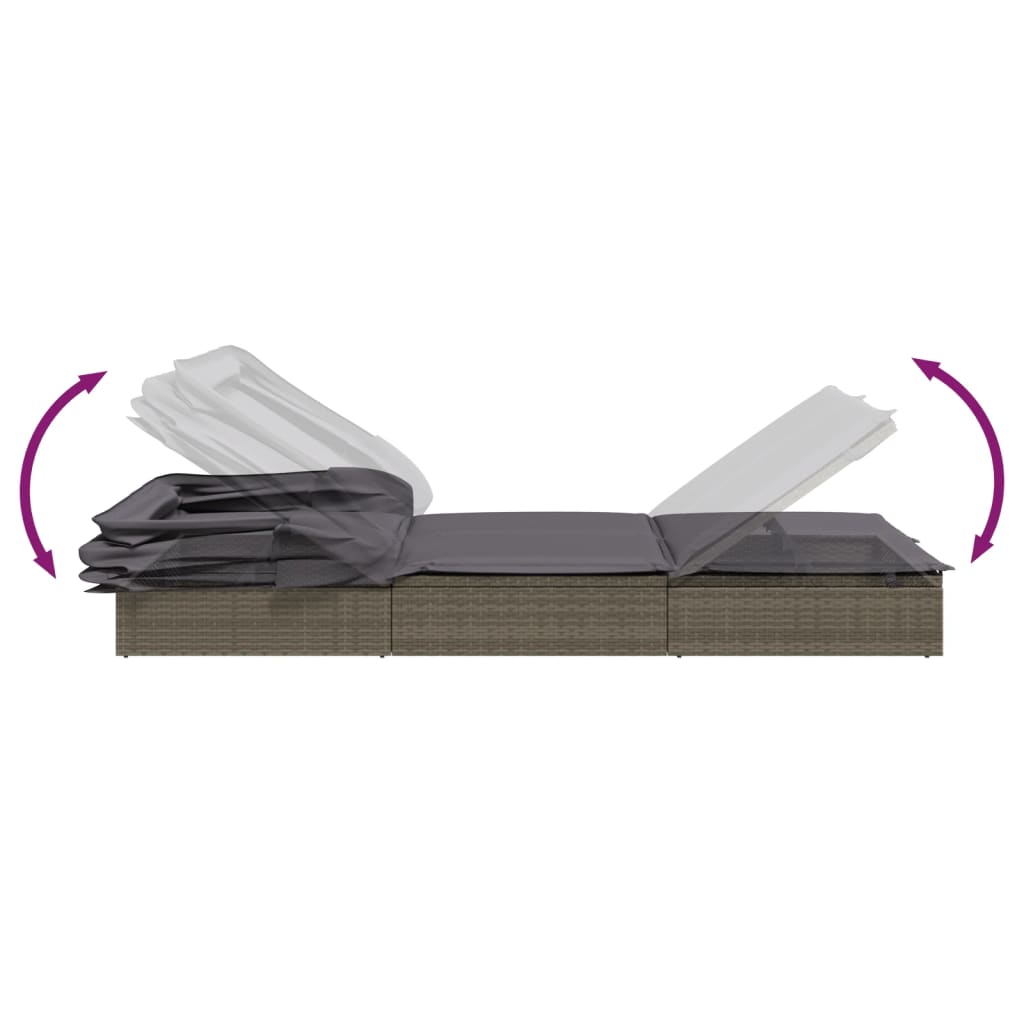 2-Person Sunbed with Foldable Roof Grey 213x118x97 cm Poly Rattan