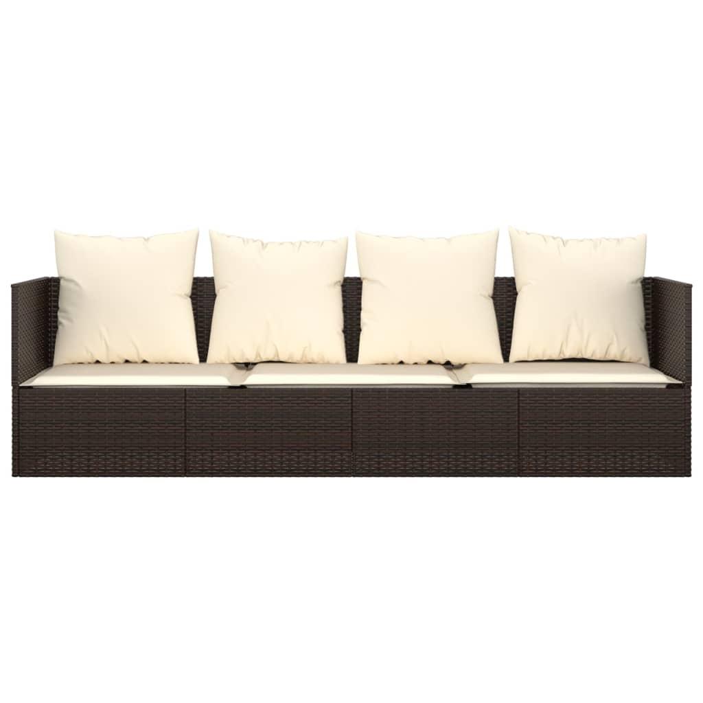 Outdoor Lounge Bed with Cushions Brown Poly Rattan